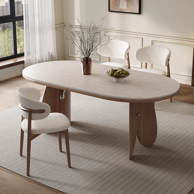زخرفة البيضاوي مجموعة طاولة طعام قاعدة بيضاء حديقة الخشب وحدة التحكم طاولة طعام غرفة المعيشة الحديثة ميسا دي جانتار الأثاث المنزل