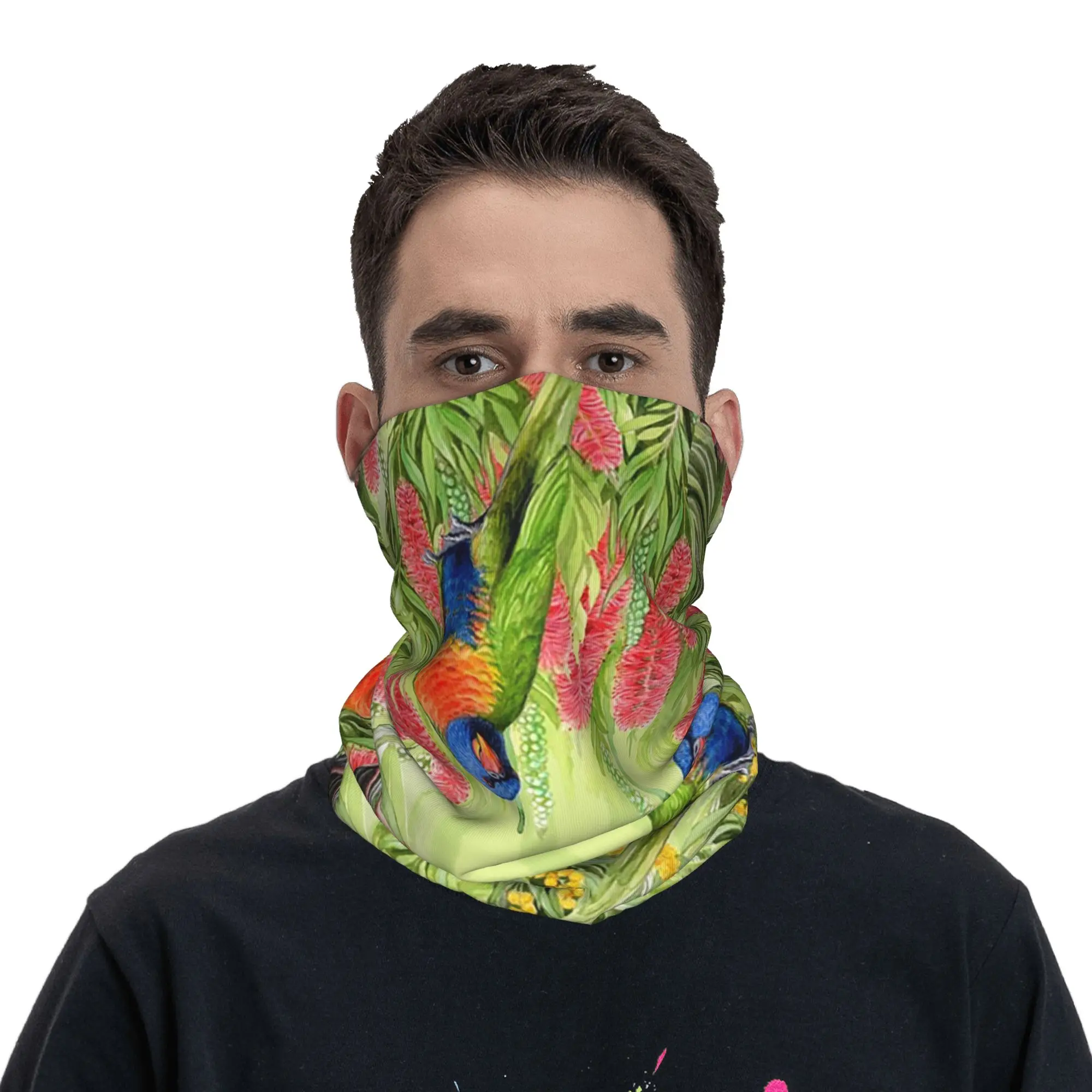 

Многофункциональный шарф-бандана с принтом «Австралийские цветы и радужные попугаи-неразлучники» для мужчин, женщин и взрослых, для бега и активного отдыха