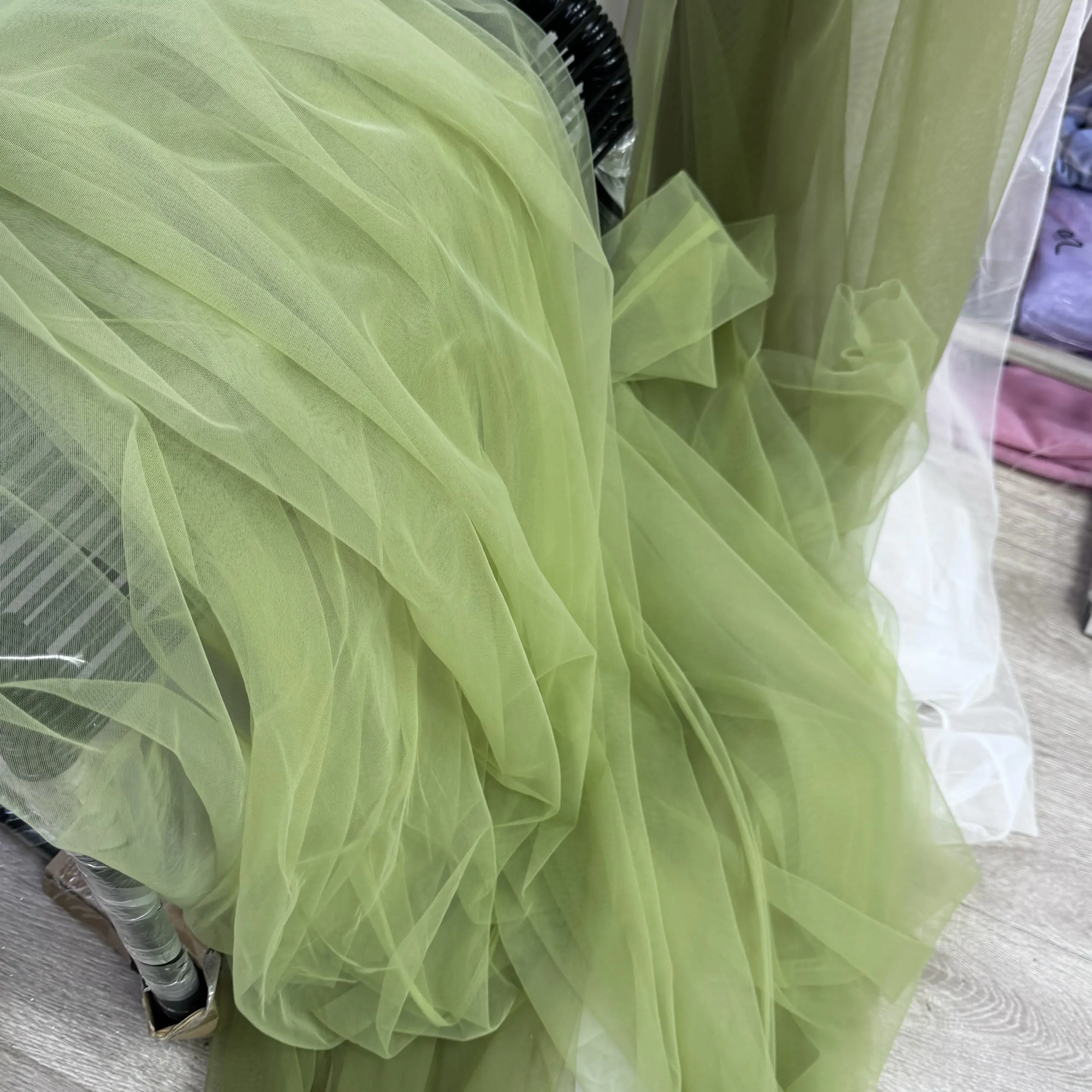 Gray Green Light Grass Draping Fabric for Wedding Scene Layout Mesh Voile Hanfu Dress Fabric