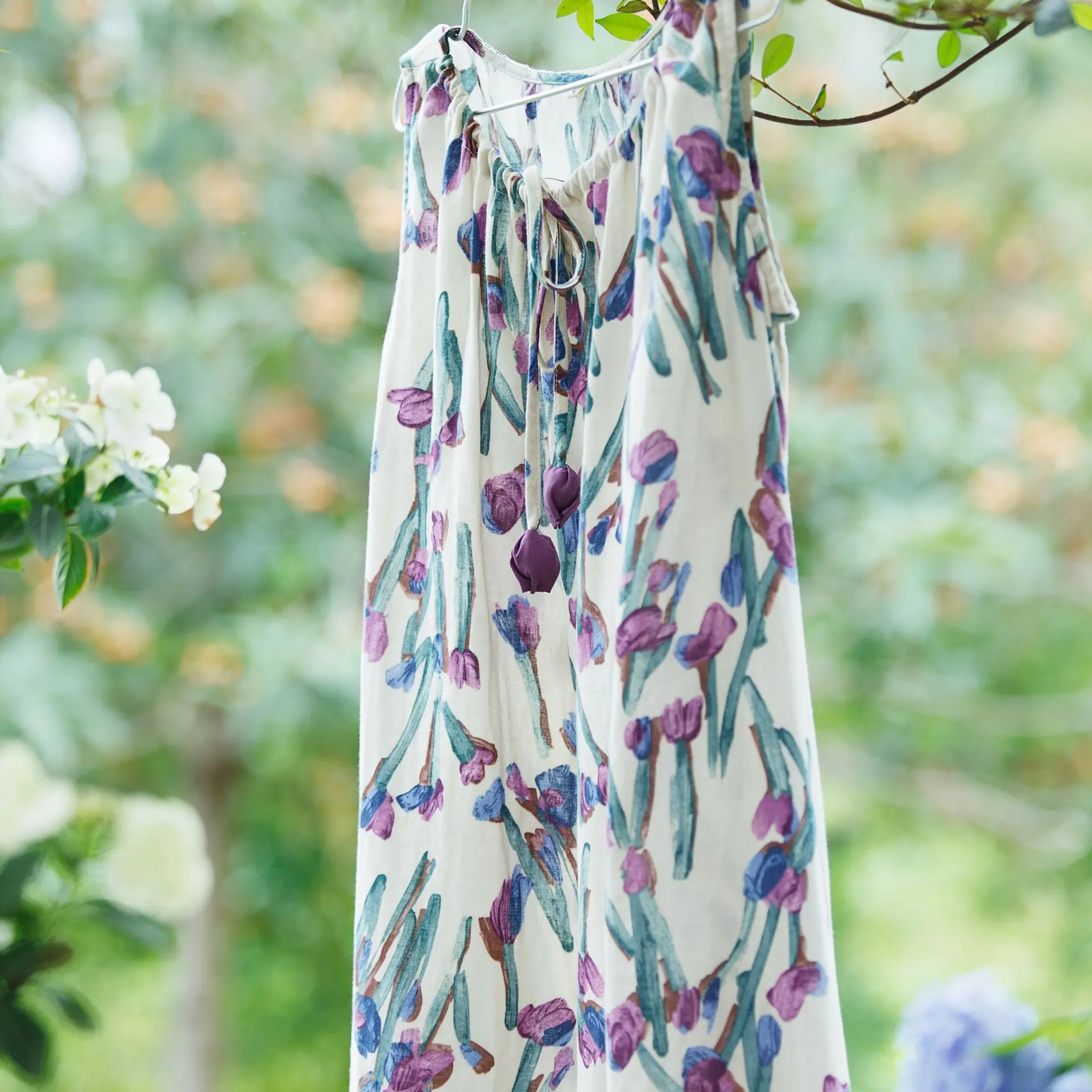 Vintage Romantic Cotton Purple Floral Women's Long Nightgowns Sleeveless Loose Sleepwear Elegant Female Night Dress Home Wear