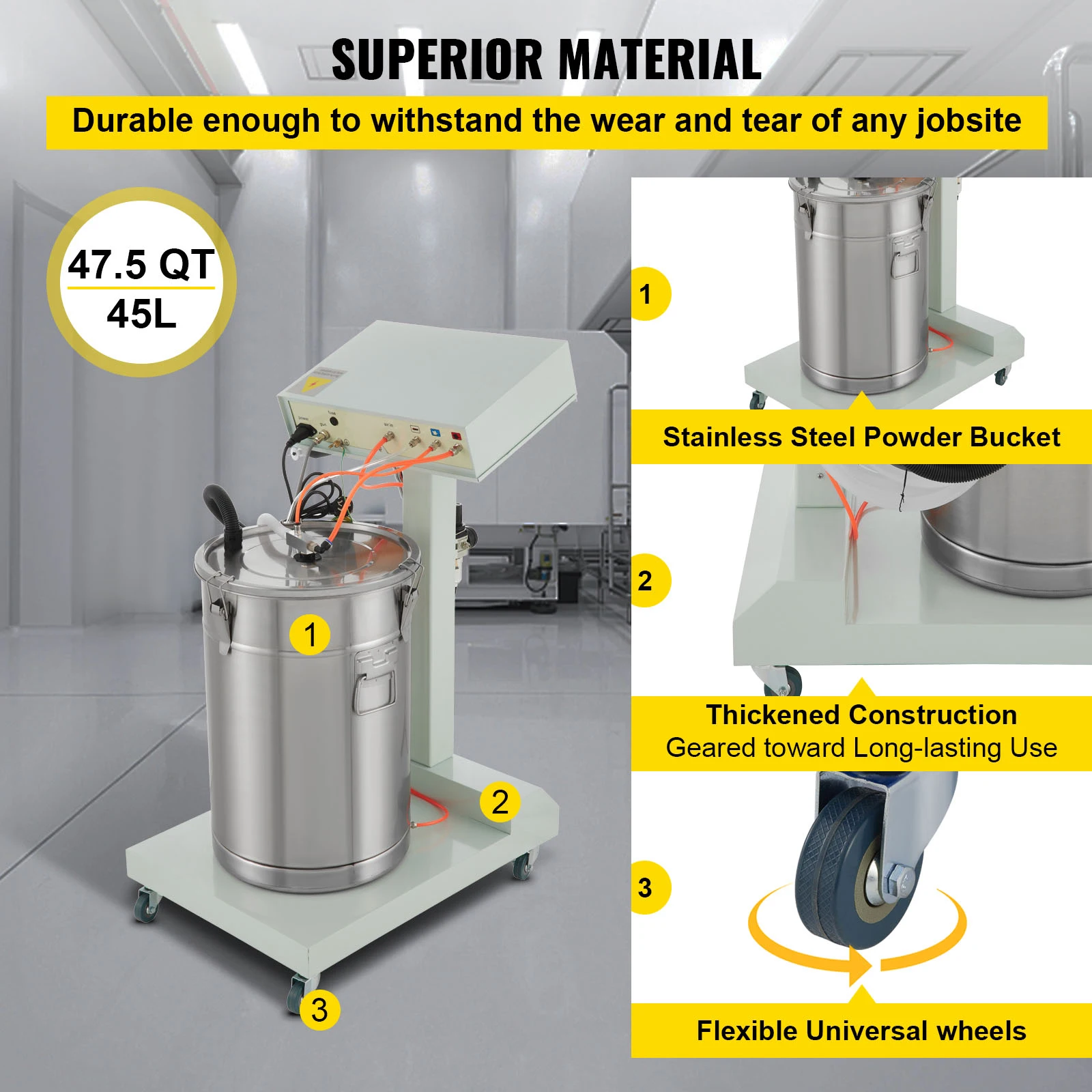 VEVOR 45L macchina per verniciatura a polvere elettrostatica 40W 50W WX-101 WX-958 per la spruzzatura di attrezzature sportive per ricambi Auto Hardware industriali