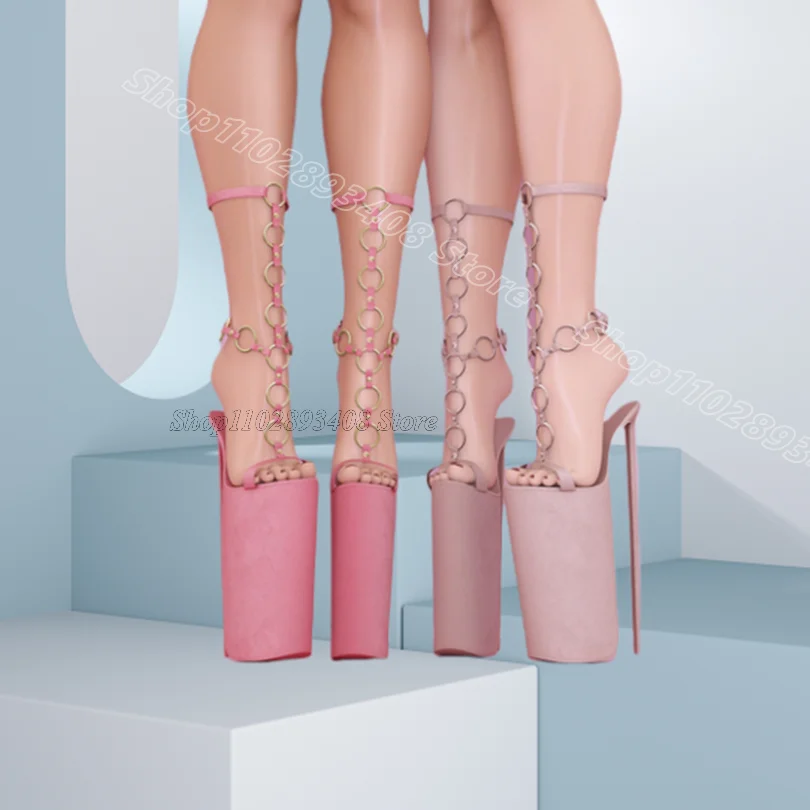 

Pink Chain Ring Decor Sandals High Platform Open Toe Women Party Dance Sexy Sandals 2025 Zapatos Para Mujere