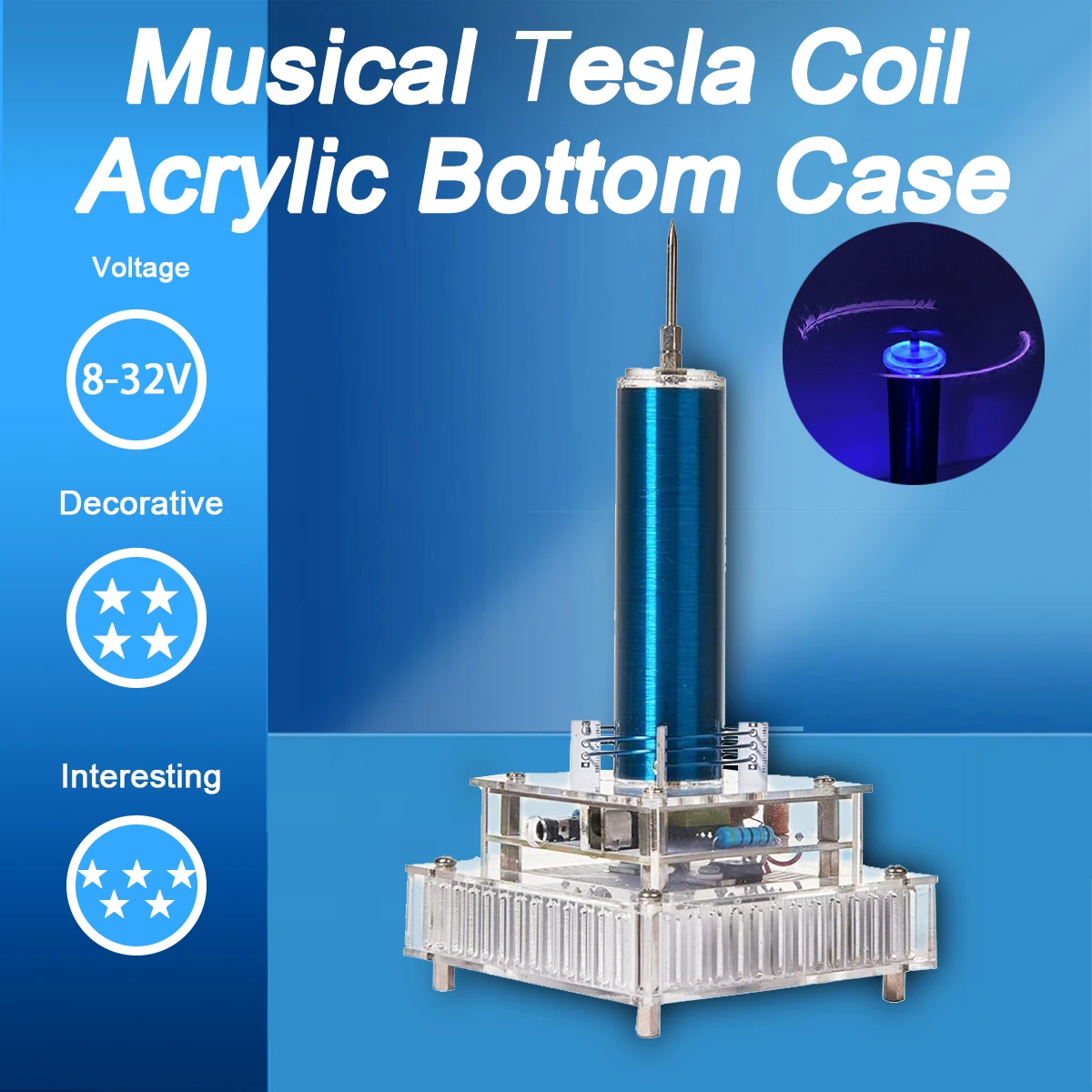 For Tesla Coil Speaker Bluetooth-compatible Music High Power Voltage Pulse Electric Arc Generator Artificial Lightning Speaker