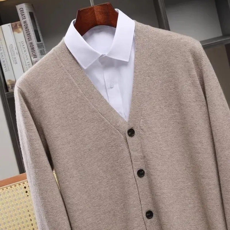 

Spring and Autumn and Winter Cardigan Men's Cardigan V-neck Solid Color Business Casual Jacket Sweater Knitted Long-sleeved Top