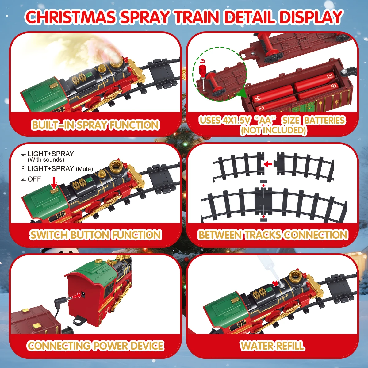 Christmas Tree Track Spray Train Toy with Sound and Light Effects - Interactive Gift for Kids