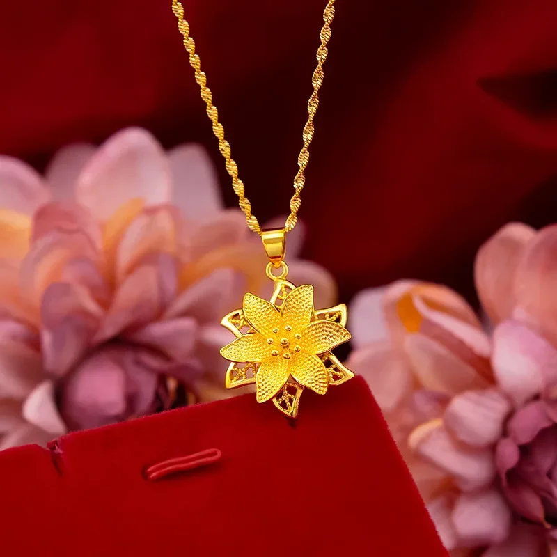 9999 real gold 24K yellow gold Small Flower Pendant Necklace