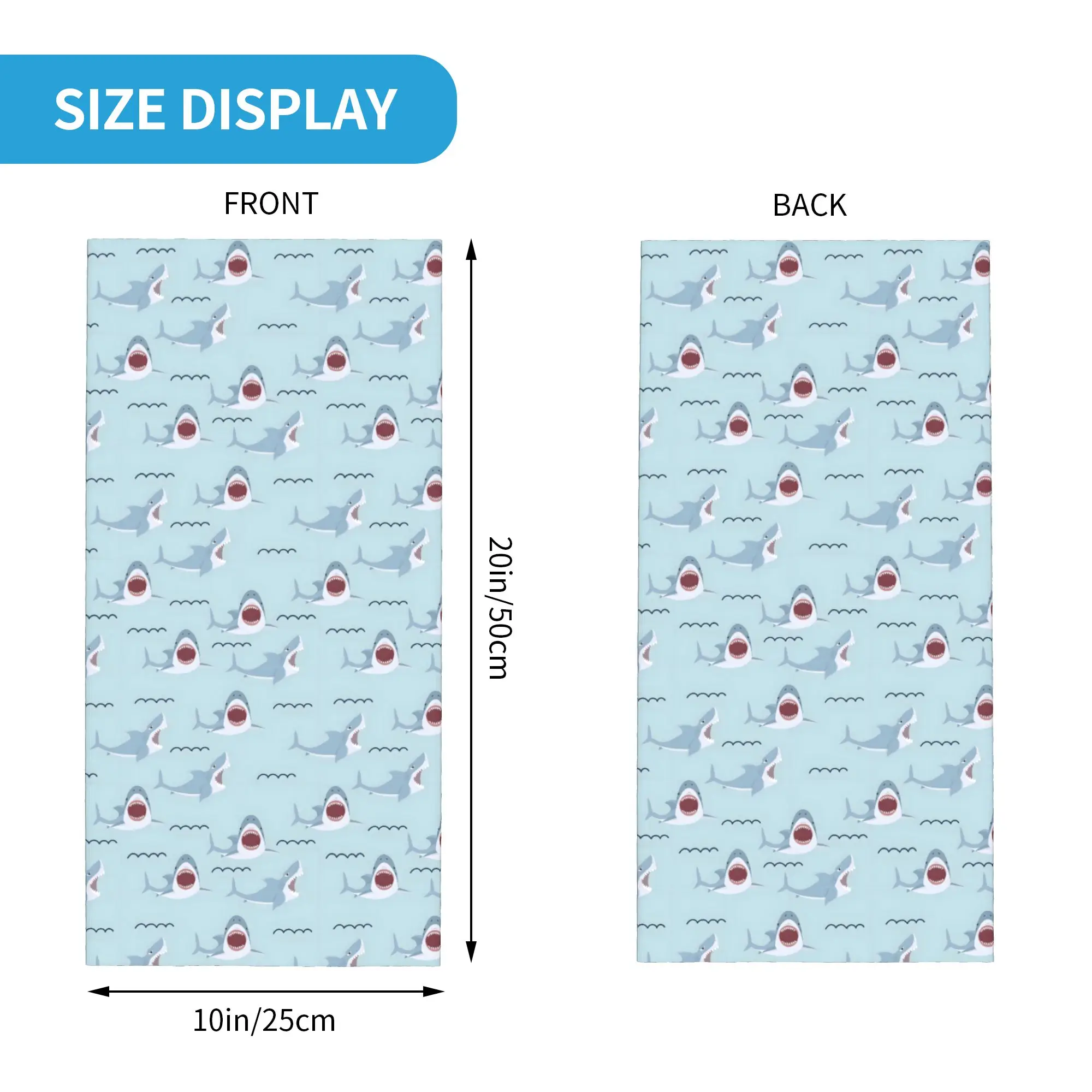 Custom Blue Watercolour Shark Neck Gaiter Men Women UV Protection Winter Monochrome Ocean Animal Bandana Scarf for Ski