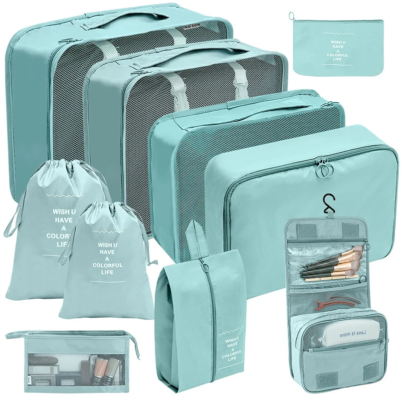 7/8/10Pcs Set Travel Storage Bags Suitcase Folding Packing Organizer Cubes Set Portable Luggage Clothes Shoe Tidy Pouch Bags Kit