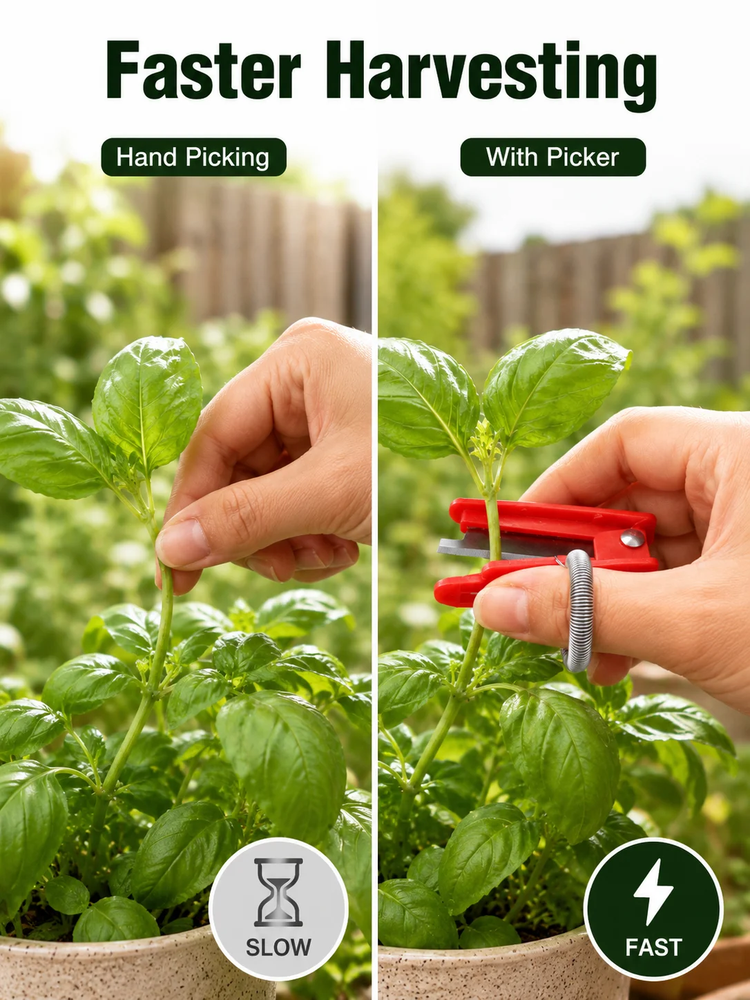 Finger Picker Harvest Tool, Garden Ring Cutter with Stainless Steel Blade, Thumb Vegetable Picking Tool for Beans, Grapes, Basil, Herbs, Peppers, Tomatoes, Small Stems, Portable Plant Pruning Clip for Balcony, Greenhouse, Yard, Farm and Kitchen Garden