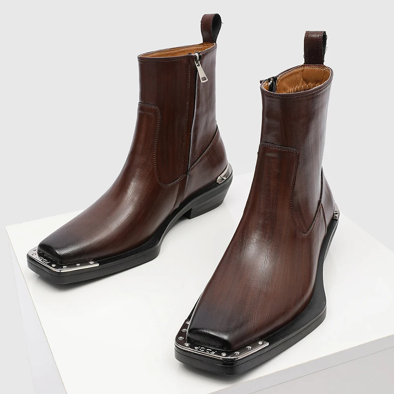 

men's casual punk hip hop chelsea boots black brown designer shoes cowboy original leather boot handsome high motorcycle botas