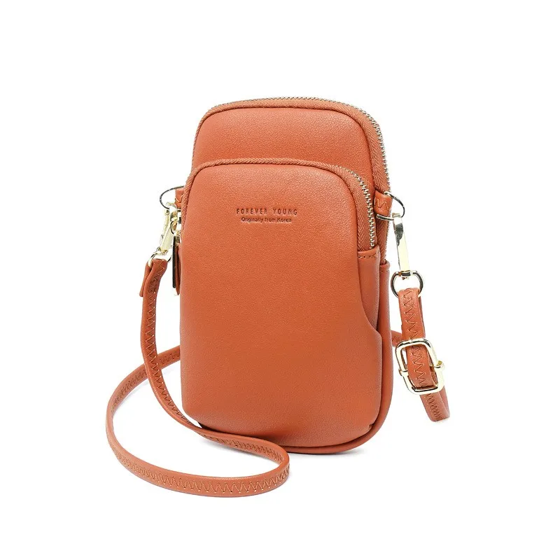 Jednokolorowa mini kompaktowa damska torba crossbody, modna i wielofunkcyjna dwuwarstwowa torba na telefon ze skóry PU, portfel damski