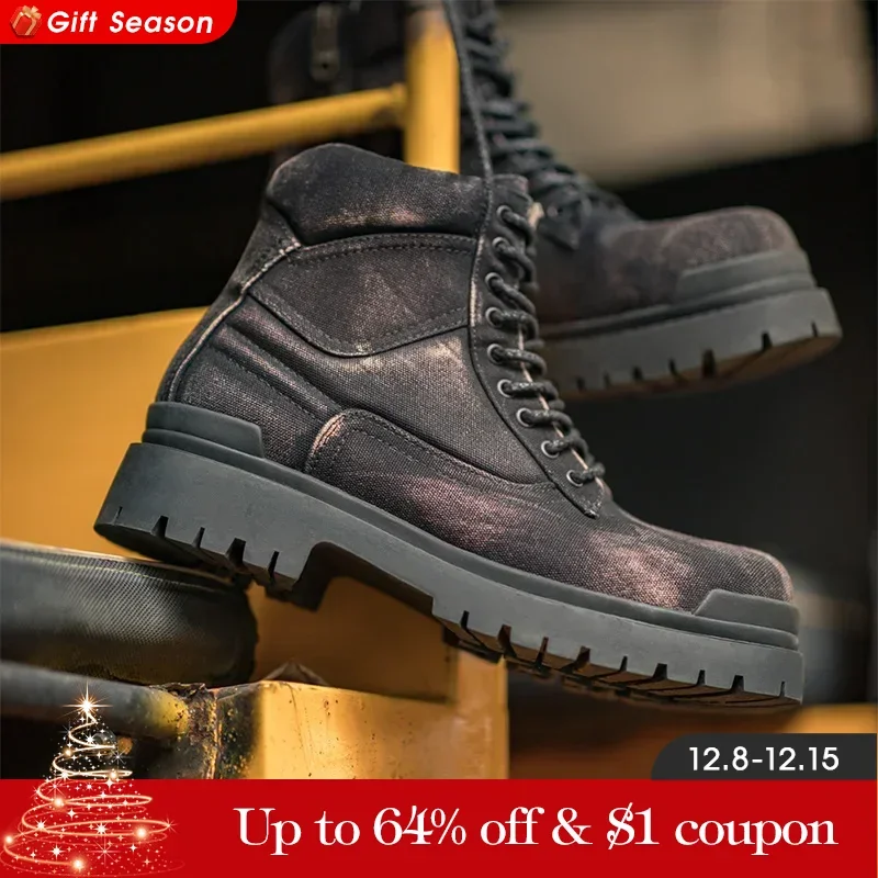 Maden Vintage Shoes Wash Work Boots 2023 Winter New Mid Top British Style Shoes Black Casual Short Boots