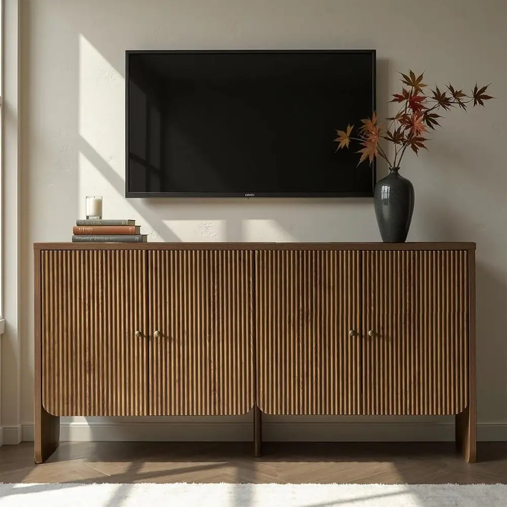 

Wide 63 Solid Wood Sideboard with Adjustable Shelves, Multifunctional for Dining, Living, and Entryway in Walnut Finish