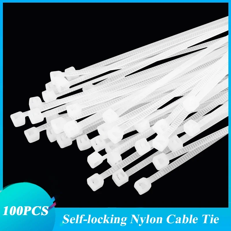 100pcs/bag cable tie Self-locking plastic nylon tie White Organiser Fasten Cable Wire Cable Zip Ties