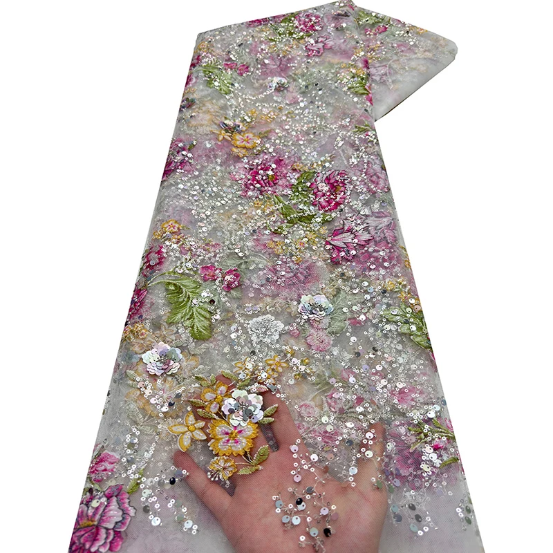

1yard x 125cm African Lace Fabric Bead Tube Sequin Embroidery Mesh Fabrics for Party Dress DIY Sewing Sequins Beaded Tulle Cloth