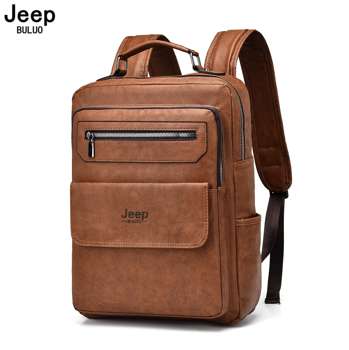 

JEEP BULUO Brand New Backpack Men School Bags 15.6 inches Laptop Backpacks High quality leather waterproof brown fashion urban