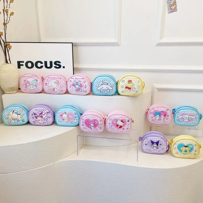 

Овальная Наплечная Сумка Sanrio, Hello Kitty Melody Cinnamoroll Kuromi для девочек, милая сумка через плечо, кошелек, сумка для хранения наушников, телефона из ПУ кожи