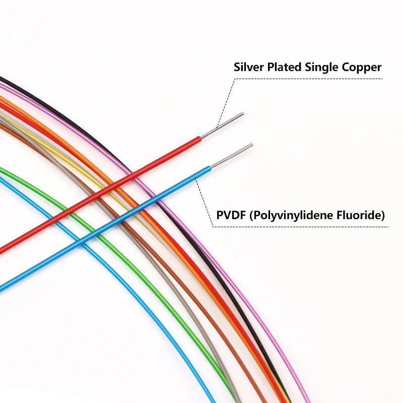 5/10/20M UL1423 PTFE Micro Fine Wire 38/36/34/30/28/26/24AWG PVDF Insulated Electronic Single Core Silver Plated Copper Cable