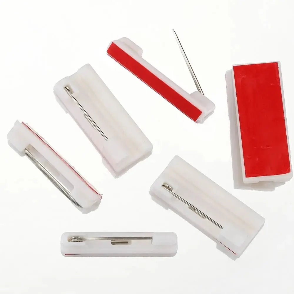 50Pcs Hard Plastic Plastic Brooch Pin White Self Adhesive Back DIY Badge Back Multi Length Sizes Name Tag Clasp Universal