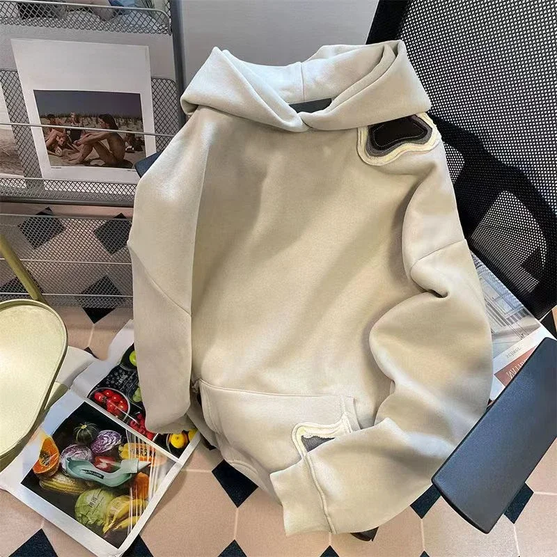 

DAYIFUN-Oversized Hooded Sweatshirts Women Embroidered Patch Patchwork Design Hoodies Female Pullovers Couple Tops Autumn Winter