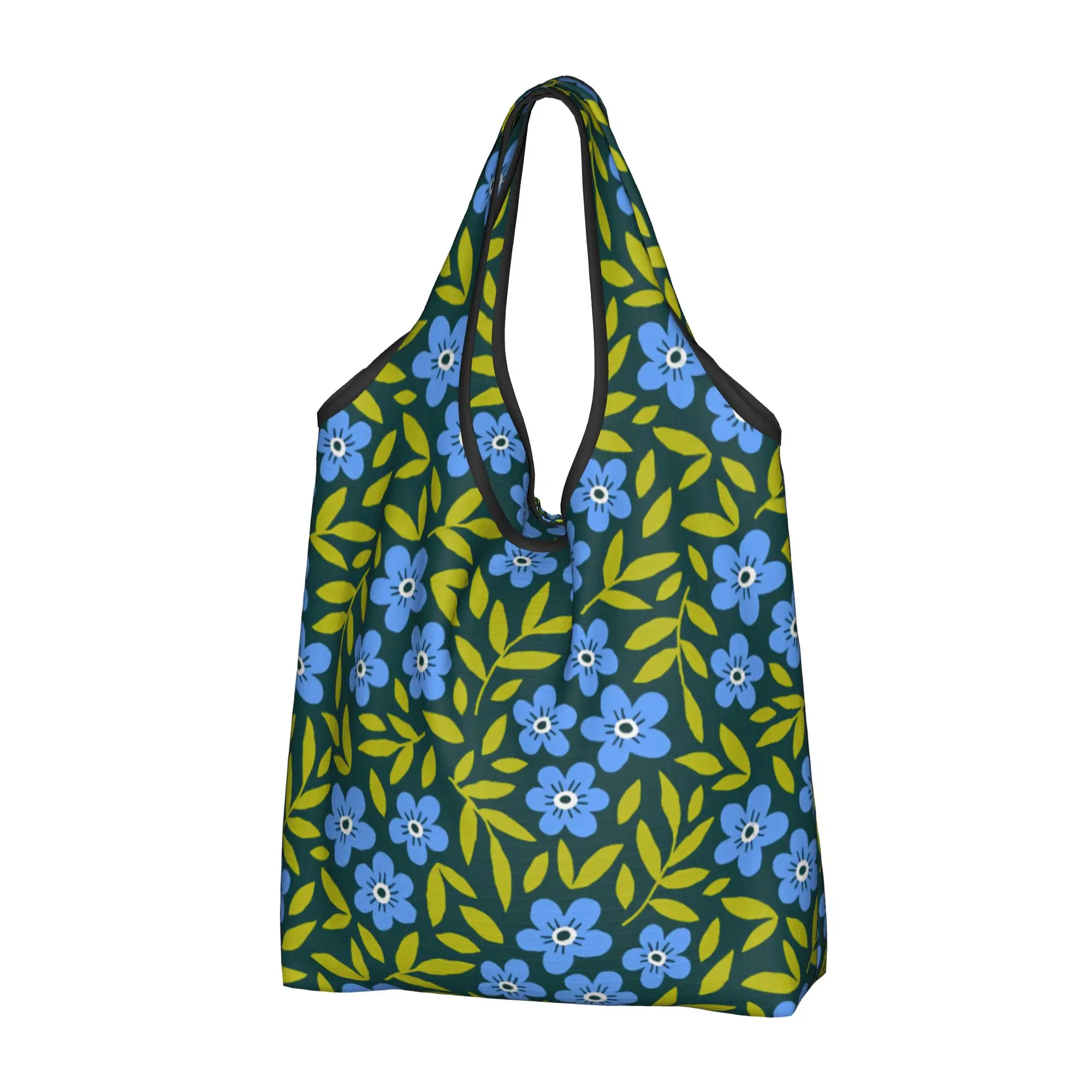 Recycling Blue Forget Me Not Flowers  Shopping Bag Women Tote Bag Portable Seamless Floral Pattern Groceries Shopper Bags