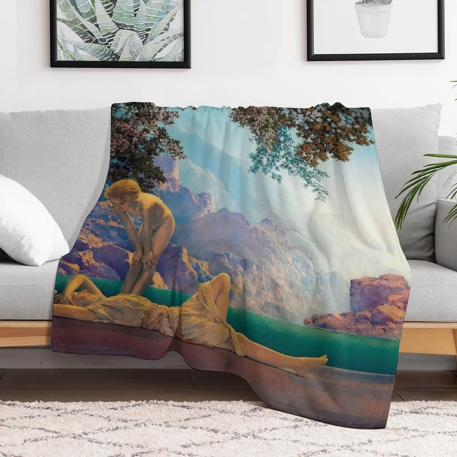 Maxfield Parrish. Daybreak. 1923 Throw Blanket Furrys Plaid Blankets