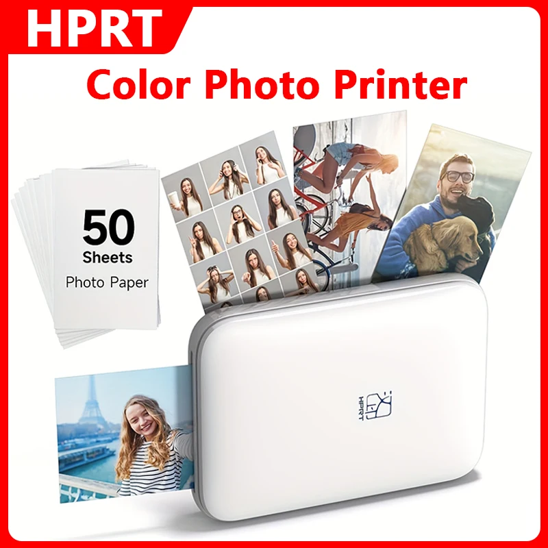 

HPRT MT53 Mini Color Photo Printer Wireless Handheld Pocket Photo Mobile Portable Printing 2x3Inch Self-Adhesive Photo Paper USB