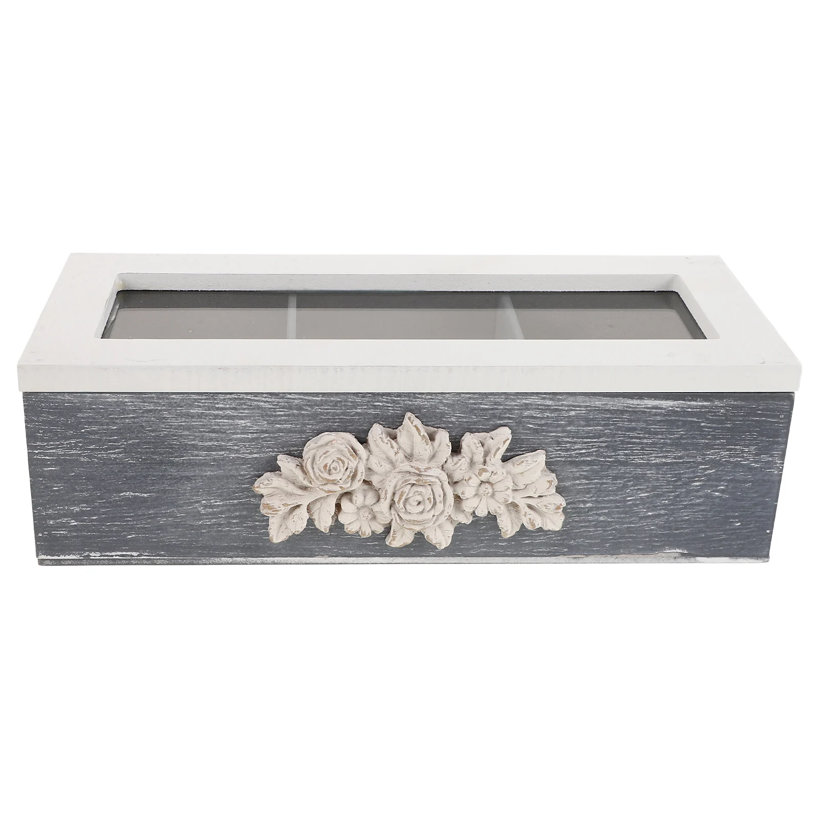 

Wooden 3 Compartments Jewelry Box Large Capacity Clear Lid Storage ganizer Drawer Necklace Ring Earrings Keeper Tea Bag Holder