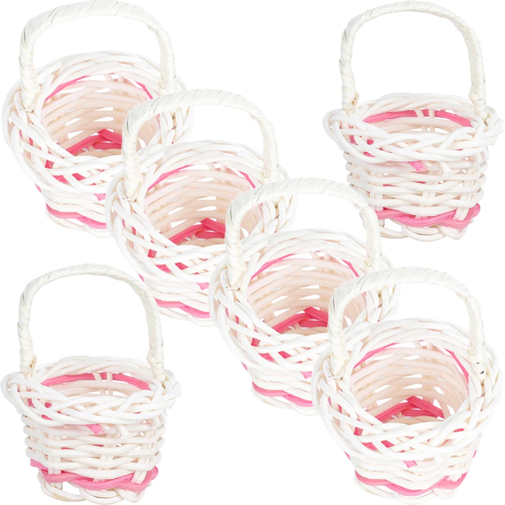 

6pcs Mini Rattan Baskets Handwoven Small Storage Decorative Flower Tiny Wedding Picnic Basket Household Collecting Tools Woven