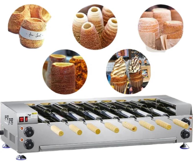 New Electric Chimney Cake Grill Stainless Steel Chimney Cake Machine Equipment Ice Cream Hungary Roller Maker Chimney Cake Oven