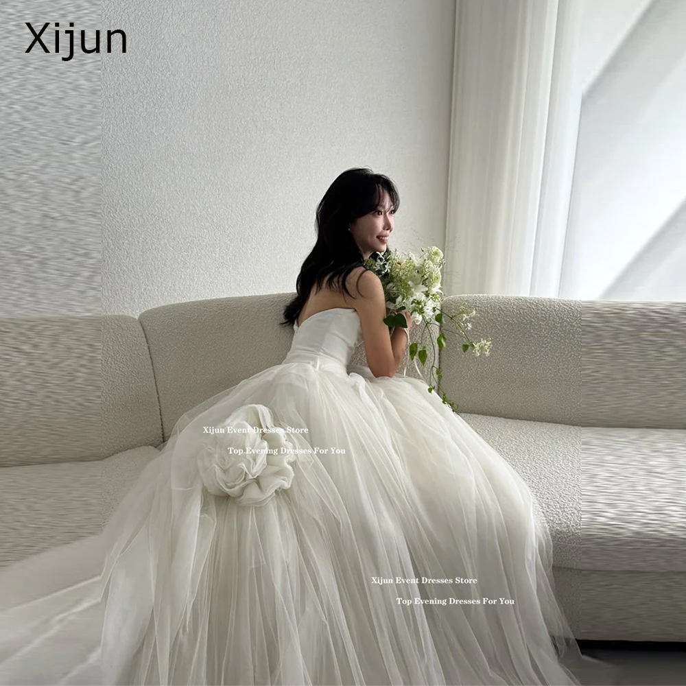 

Xijun Princess Ivory Tulle Wedding Dresses Photo Shoot A-Line Korean Prom Dresses Sweetheart 3D Flowers Bridal Gowns Customized