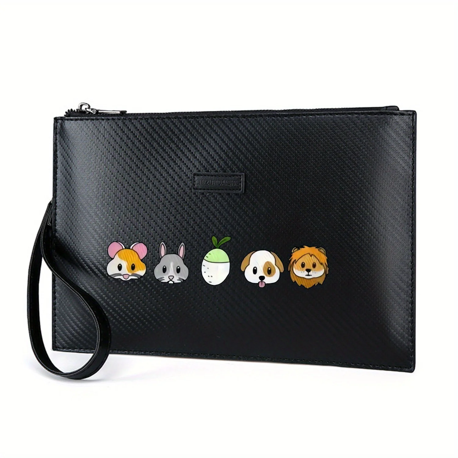 動物の顔、かわいい、素敵な犬、ウサギ、大根、エレガントなプリントPUメンズハンドバッグ、ファッショナブルで実用的、日常持ち運びに最適