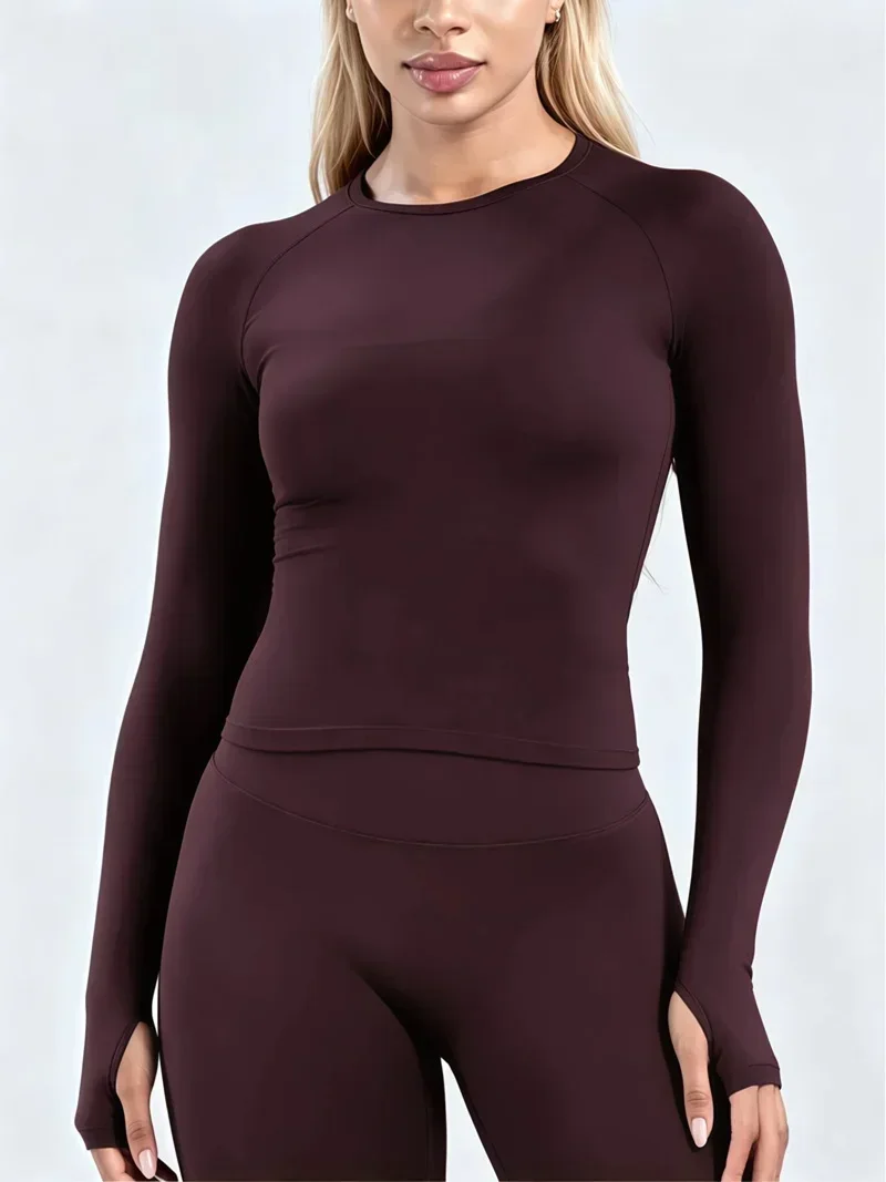 Damen Gym Top Nahtloses Defy Langarm-Oberteil Rundhals Yoga Workout Kleidung Slim Fit Laufbluse Sport Fitness Shirt – Detail 23