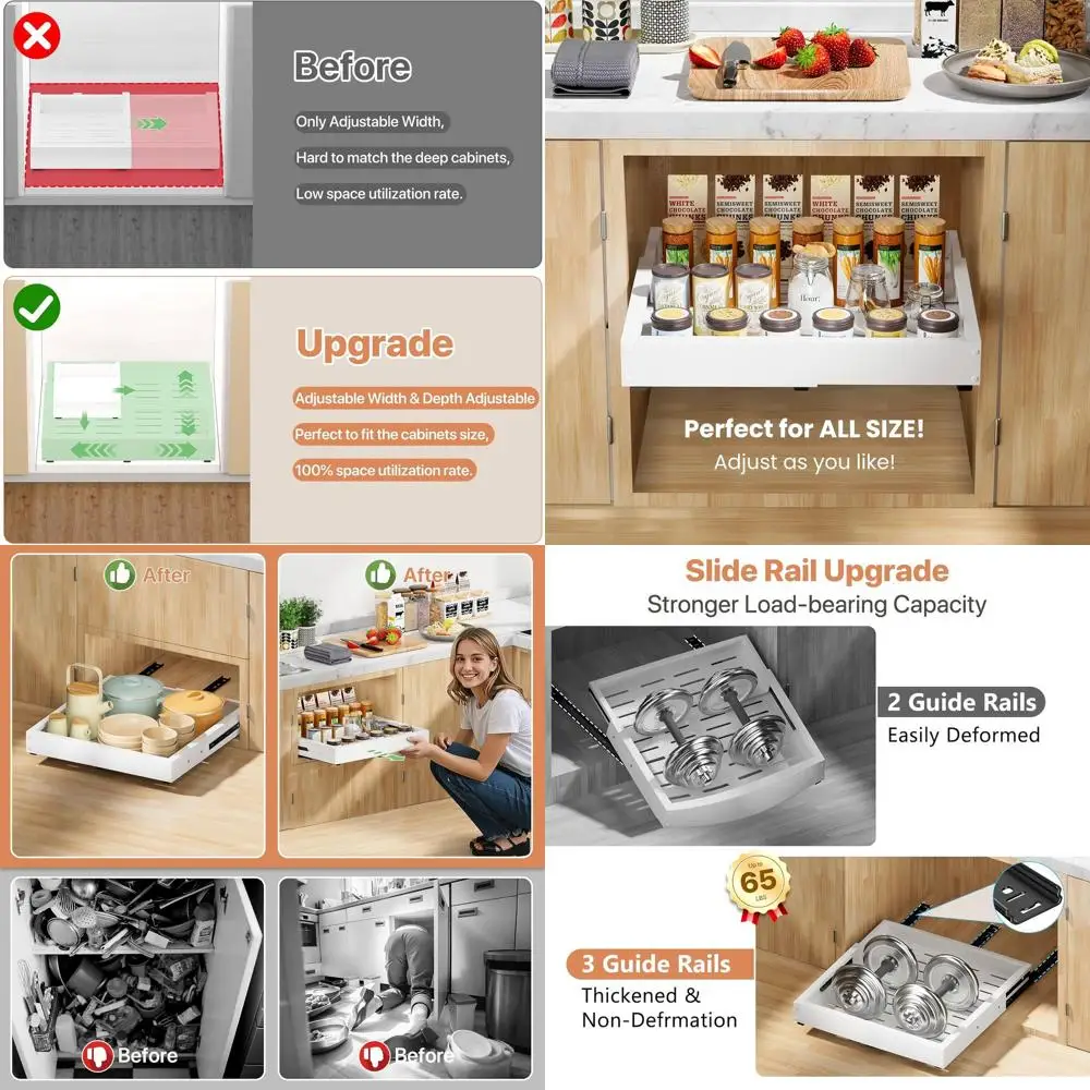 

Adjustable Slide-Out Cabinet Organizer, 10-16 Width, 17-25 Depth, Expandable, No-Drill Kitchen Storage Solution