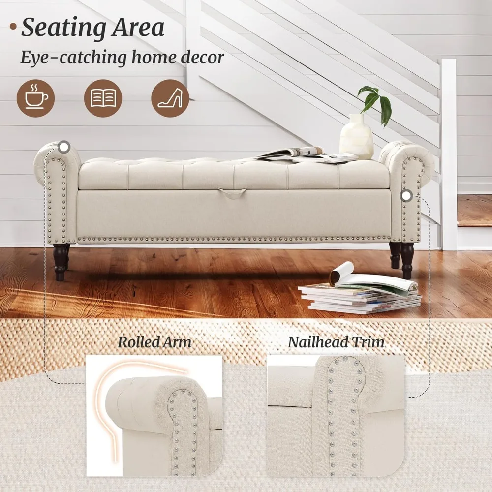 مسند تخزين من الكتان ذو الذراع المدرفلة مع أزرار تلمم وحواف رأس الأظافر لغرفة النوم والنافذة ونهاية استخدام السرير