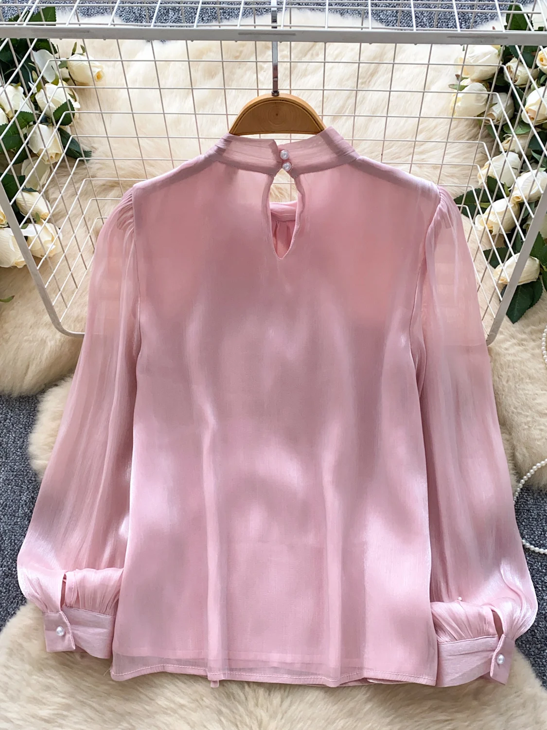 Ele Knot Lantern Sve Me irt Damen Faionable Vielseitiges Herbstoberteil Hautfreundliches, atmungsaktives koreanisches Sle