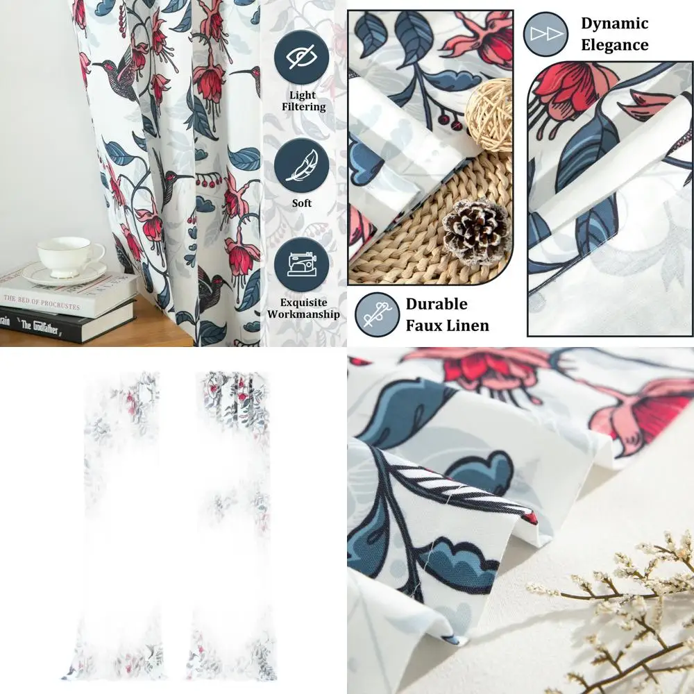 

Rustic Flower and Bird Print Curtains, 52x84, 2-Panel Set for Bedroom & Living Room Privacy
