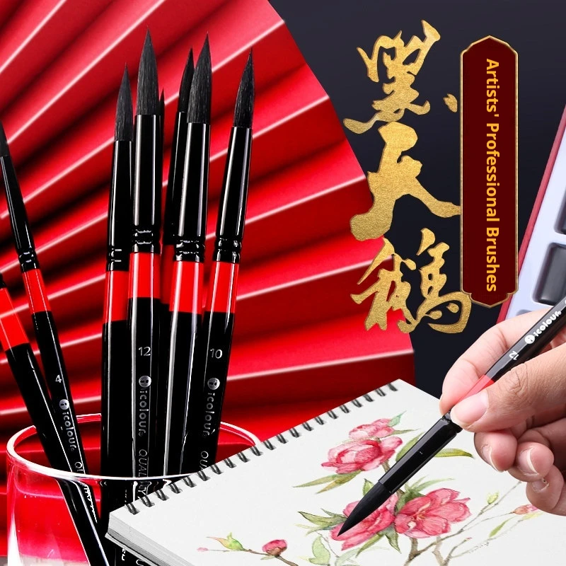 IColour Professional Squirrel Hair Painting Brushes Set - Round Black Handle for Watercolor Acrylic Gouache And Oil Painting