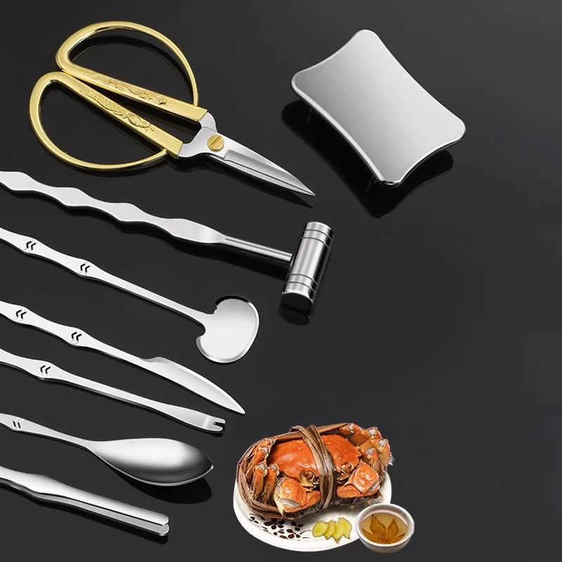 Crab tool home set crab clamp, stainless steel open crab stripping and eating hairy crab special tool crab eight pieces