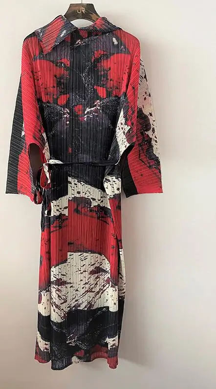 

Pleats New Printing Casual Pleats Retro Elegant Fashion Long Sleeves Medium Length Women's Dress