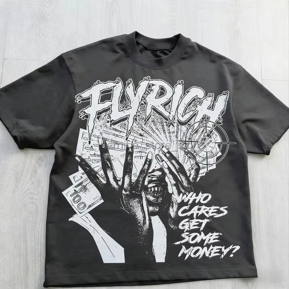 2026 Men Vintage Dark Figure Graphic T Shirt Distressed Punk Streetwear Crewneck Tee