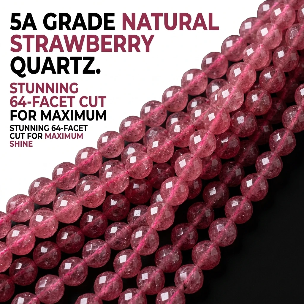 6 8 10mm Natural Faceted Strawberry Quartz Rose Beads 18cm Strand DIY Jewelry Making Bracelets necklace Accessories