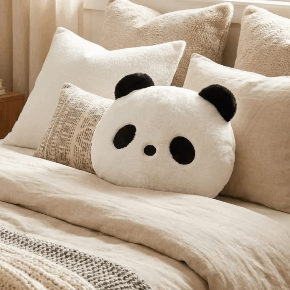 Cuscino Peluche a Forma di Panda, Decorazione per Camera da Letto e Divano, Kawaii, 30cm, Cuscini Decorativi a Forma di Panda