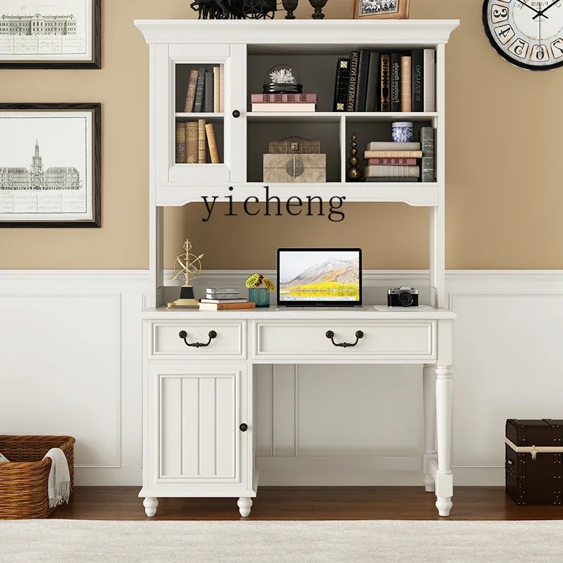 

American solid wood desk bookshelf integrated bedroom modern simple writing desk home bookcase combination