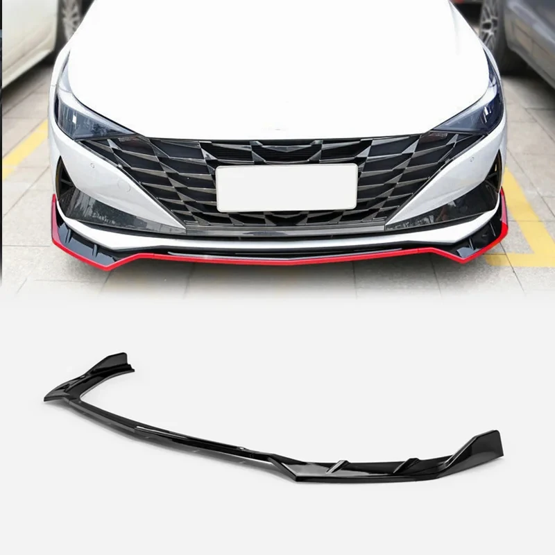 Suitable 21-22 Elantra Avante CN7 C-Type Front Lip 3Pcs - Pre-Facelift Gloss Black ABS Material Direct Fit
