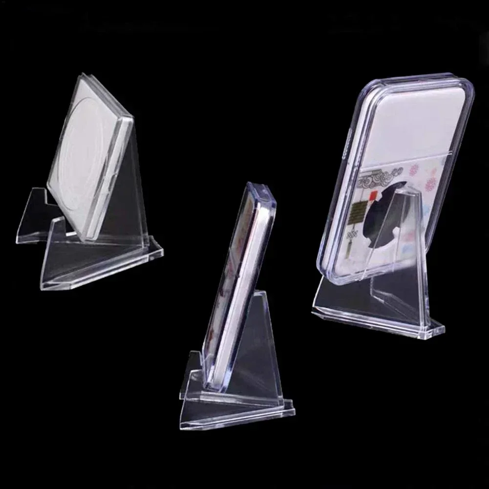 10pc Clear Acrylic Coin Display Stand Holder Mini Easel Rack Card Commemorative Challenge Coin Capsule Support