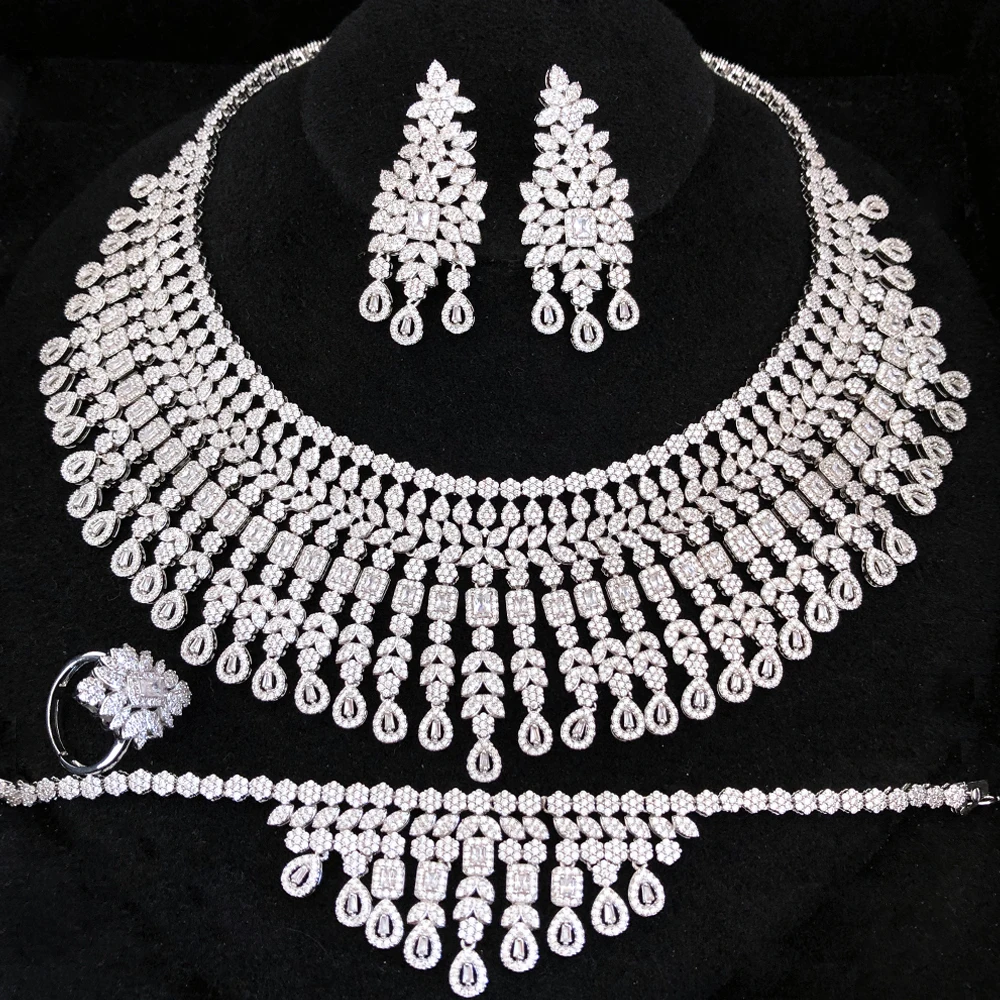 GODKI High Jewelry Luxury Princess 4PCS Indian Kundan Bridal Jewelry Set For Women Wedding Party Zircon Dubai Dubai jewelry Sets