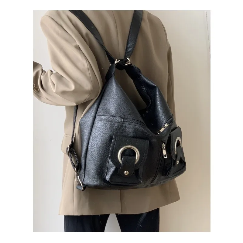 Cool Gothic Hot Girls Shoulder Bags Solid Color Women\'s Messenger Bag Large Capacity Pu Leather Female Tote Handbags Backpack