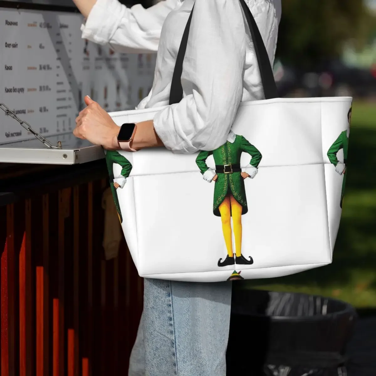 Buddy The Elf, Christmas Movie, Arms Akimbo Will Ferrell Beach Tote Bag Sport Gym Large Tote Bag Women Travel Bag Fitness bag