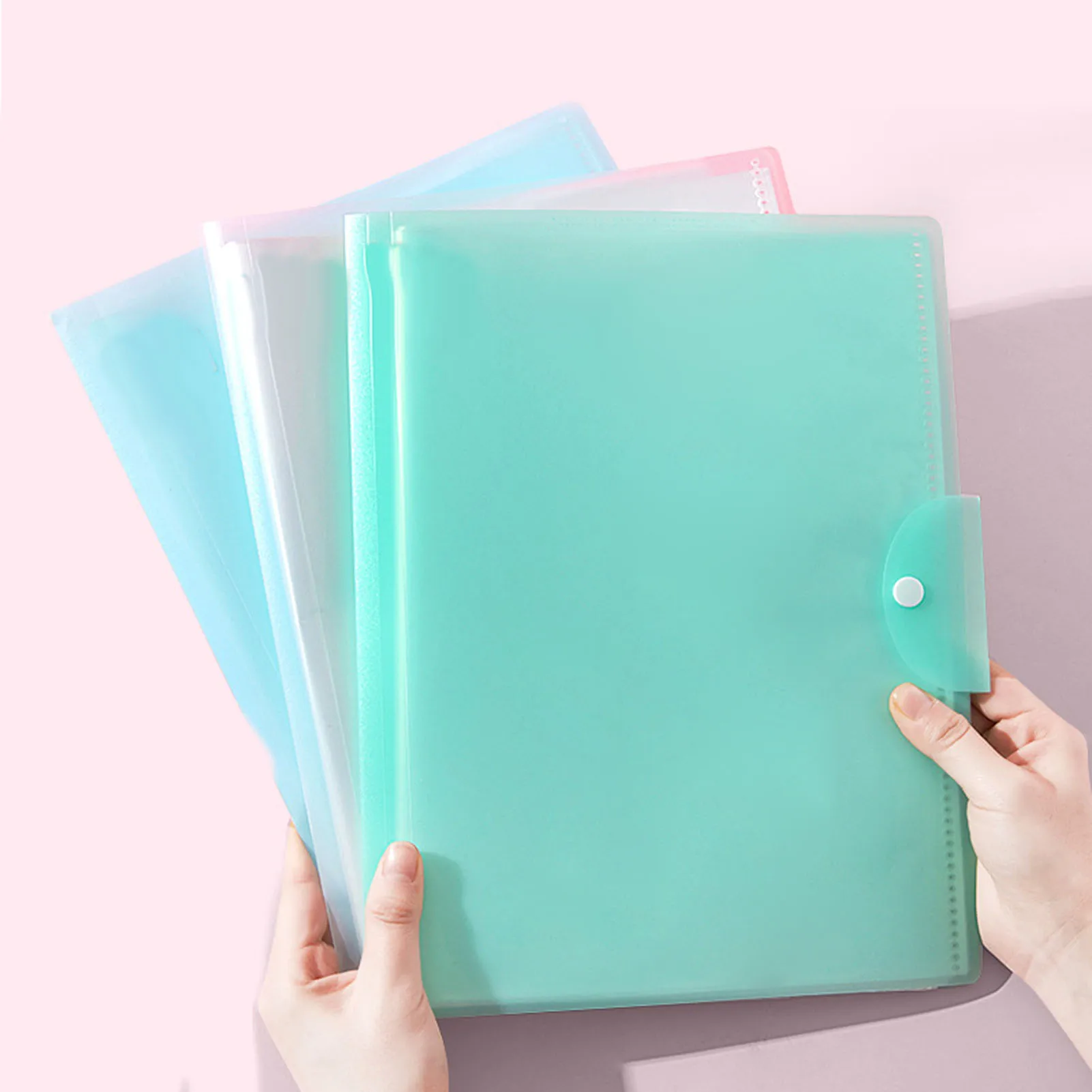 File Folder A3 Size Multi Pockets PP Clear Round Edge Document Organizer Matching Buckle Lock Office School Students Folder